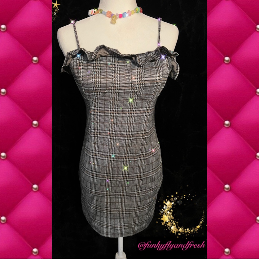 Hesperus Plaid Houndstooth Spaghetti Strap Mini Ruffle Bustier Bodice Size Xl